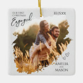 Our First Christmas Engaged Photo Christmas Keramisch Ornament (Voorkant)