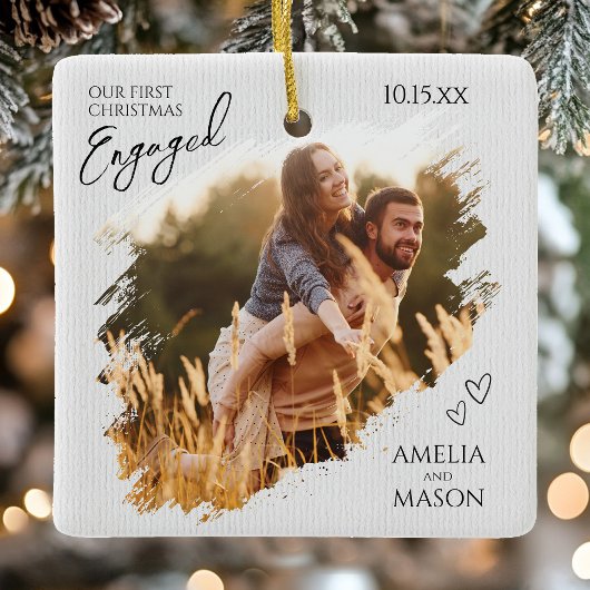 Our First Christmas Engaged Photo Christmas Keramisch Ornament