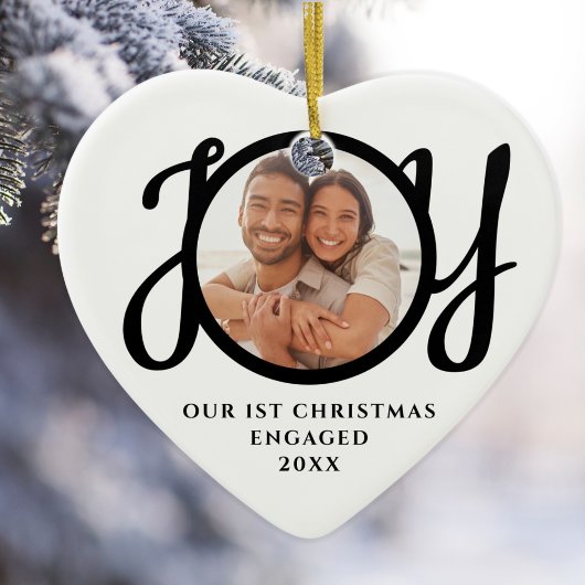 Our First Christmas Engaged Photo Heart-Shaped Keramisch Ornament