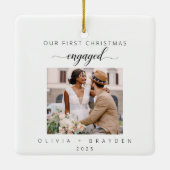 Our First Christmas Engaged Photo Holiday Keramisch Ornament (Achterkant)