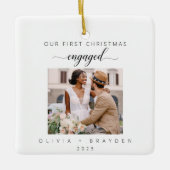 Our First Christmas Engaged Photo Holiday Keramisch Ornament (Voorkant)