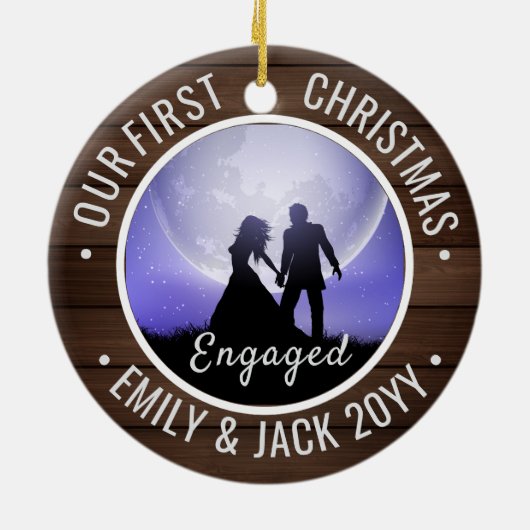 Our First Christmas Engaged Photo Keepsake Keramisch Ornament (Achterkant)