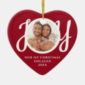 Our First Christmas Engaged Photo Red Heart-Shaped Keramisch Ornament (Voorkant)