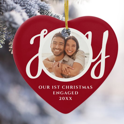 Our First Christmas Engaged Photo Red Heart-Shaped Keramisch Ornament