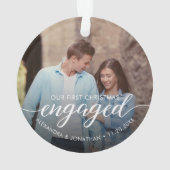 Our First Christmas Engaged Script Custom Photo Ornament (achterkant)