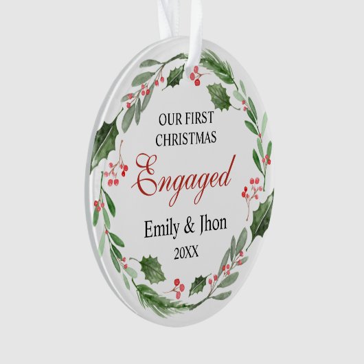 Our First Christmas Engaged wreath ornament (voorkant)