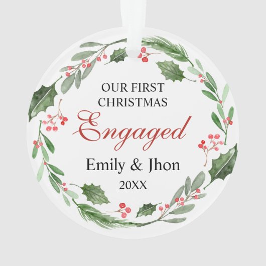 Our First Christmas Engaged wreath ornament (achterkant)