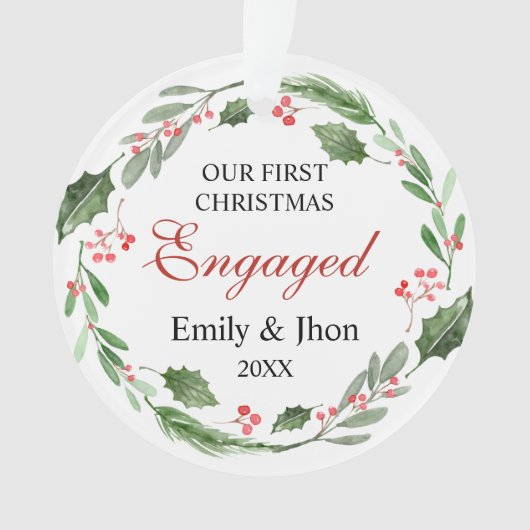 Our First Christmas Engaged wreath ornament (voorkant)