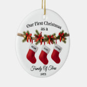 Our First Christmas Family of Three Stockings Keramisch Ornament (Rechts)