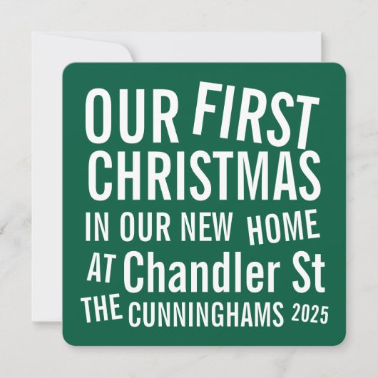 Our First Christmas in our New Home Modern Bold Feestdagenkaart (Voorkant)