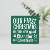 Our First Christmas in our New Home Modern Bold Feestdagenkaart (Staand voorkant)