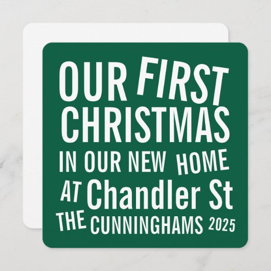 Our First Christmas in our New Home Modern Bold Feestdagenkaart (Voorkant / Achterkant)