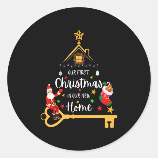 Our First Christmas In Our New Home Xmas  Ronde Sticker (Voorkant)
