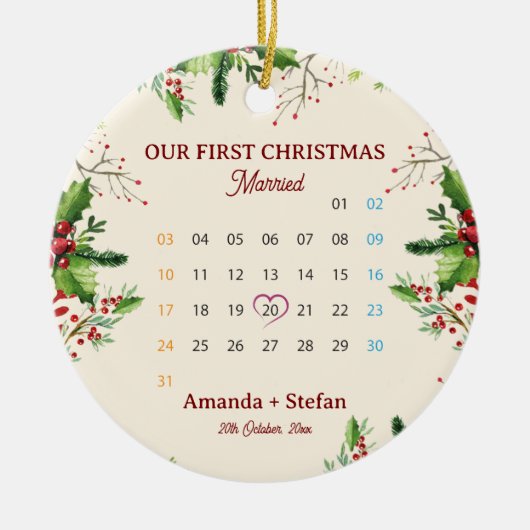 Our First Christmas Keepsake Married  Calendar Keramisch Ornament (Voorkant)