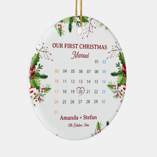 Our First Christmas Married  Keepsake Calendar Keramisch Ornament (Rechts)
