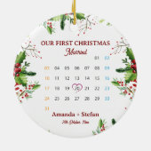 Our First Christmas Married  Keepsake Calendar Keramisch Ornament (Achterkant)