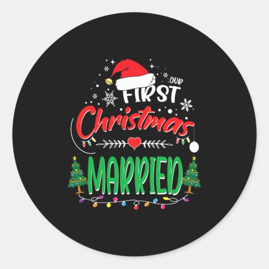 Our First Christmas Married Newlywed Mr And Mrs Ronde Sticker (Voorkant)