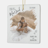 Our First Christmas Married Photo Brush Stroke  Keramisch Ornament (Links)