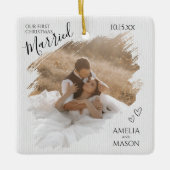 Our First Christmas Married Photo Brush Stroke  Keramisch Ornament (Voorkant)