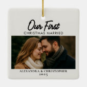 Our First Christmas Married Photo  Keramisch Ornament (Achterkant)