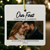 Our First Christmas Married Photo Keramisch Ornament