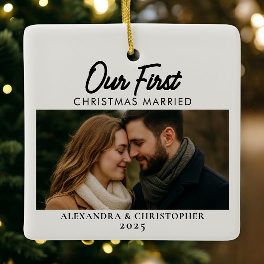Our First Christmas Married Photo  Keramisch Ornament