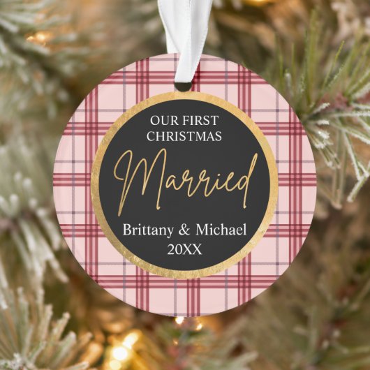 Our First Christmas Married plaid Ornament (Boom)