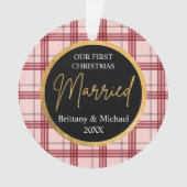 Our First Christmas Married plaid Ornament (voorkant)