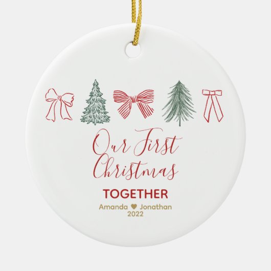 Our First Christmas Minimalist Bow & Tree Keramisch Ornament (Voorkant)