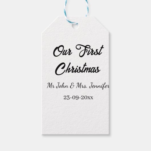 Our first Christmas Mr and Mrs couple name date Cadeaulabel (Voorkant)