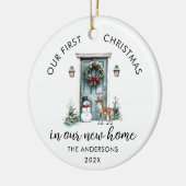 Our First Christmas New House Green Door Keramisch Ornament (Links)