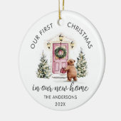 Our First Christmas New House Pink Door Keramisch Ornament (Links)