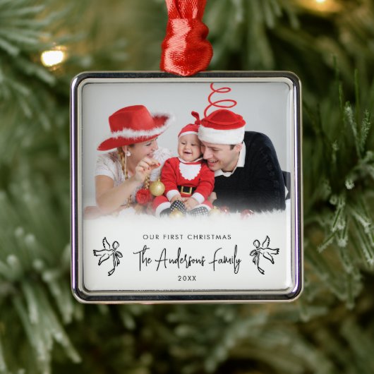 Our First Christmas New Parent Baby's Photo Metalen Ornament (Boom)