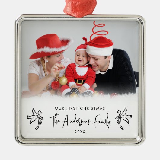 Our First Christmas New Parent Baby's Photo Metalen Ornament (Voorkant)