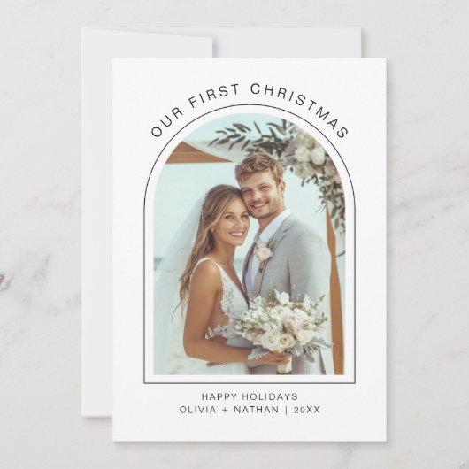 Our First Christmas Newlywed Beach Arch Photo  Feestdagenkaart (Voorkant)