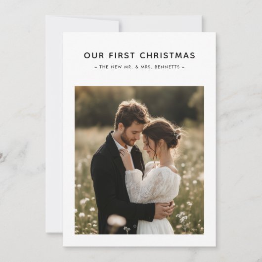 Our First Christmas | Newlywed Romantic Photo Feestdagenkaart (Voorkant)