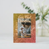 Our first Christmas orange red glitter photo year Briefkaart (Staand voorkant)