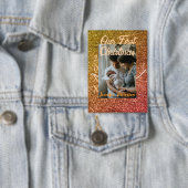 Our first Christmas orange red glitter photo year Button (Insitu)