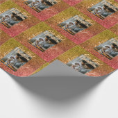 Our first Christmas orange red glitter photo year Cadeaupapier (Hoek)