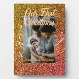 Our first Christmas orange red glitter photo year Fotoplaat