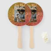 Our first Christmas orange red glitter photo year Handwaaier (Voorkant en achterkant)