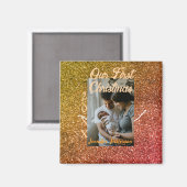 Our first Christmas orange red glitter photo year Magneet (Voorkant / Achterkant)