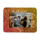 Our first Christmas orange red glitter photo year Magneet (Horizontaal)