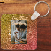 Our first Christmas orange red glitter photo year Sleutelhanger (Achterkant)