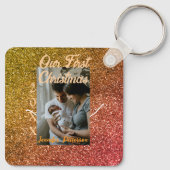 Our first Christmas orange red glitter photo year Sleutelhanger (Achterkant)