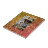 Our first Christmas orange red glitter photo year Tegeltje (Zijkant)