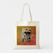 Our first Christmas orange red glitter photo year Tote Bag (Achterkant)