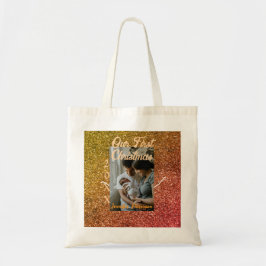 Our first Christmas orange red glitter photo year Tote Bag