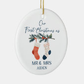 Our First Christmas | Personalized Holiday Keepsak Keramisch Ornament (Rechts)
