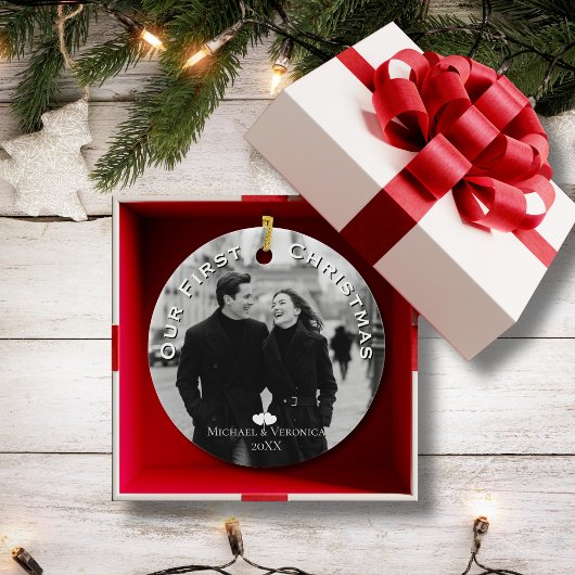 Our First Christmas Photo Personalized Name Year Keramisch Ornament